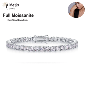 NONE Metis 2mm 3mm 4mm 6.5 D Farbe VVS1 Moissanit Tennisarmband für Damen und Herren, Jubiläumsgeschenk, S925 Silberarmband, Handkette