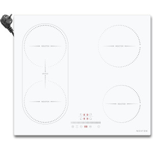 NOXTON Weiß/Schwarz Induktionskochfeld-Plug-in, (UK: 2800 W/EU:3500 W), 4 Zonen mit 1 Grillzone, 60 cm Touch, Sicherheitsschloss, Keramikglas
