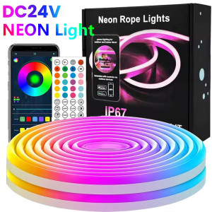 Adiodo 5 m/30 mRGB LED-Neon-Lichterkette, Musik-Synchronisierungssteuerung mit App/Fernbedienung, Farbwechsel, wasserdichte, flexible Lampe für