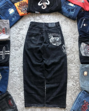 NONE Southpole Baggy Jeans Herren Hip-Hop Mehrere Taschen Overalls Retro Stickerei Harajuku Street Wear Übergroße bedruckte Denim-Hosen