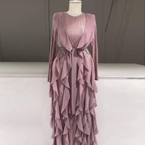 Nowsaa Muslimische Abaya für Frauen Party Kleider Falten Lace Up Jalabiya Ramadan Marokko Dubai Abayas Kaftan Rüschen Vestidos Arabische Lange Robe
