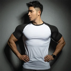 KAIERKANG Neue Sommer Freizeit Laufen T-Shirt Gym Training Tops elastische schnell trocknende reine Farbe Kurzarm Sport T-Shirt Männer Sportswear