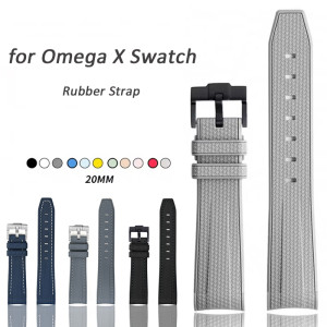 olevo Uhrenarmband für Omega X Swatch Joint MoonSwatch Armband für Seamaster 300 Herren Damen 20 mm Gummi-Silikon-Armband mit gebogenem Ende