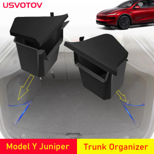 USVOTOV Kofferraum-Organizer für Tesla Model Y Juniper Launch Refresh 2025, Kofferraum-Aufbewahrungsbehälter, Seitenbox-Organizer, TPE-Zubehör