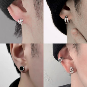 NONE Herren Schmuck Punk Männer Frauen Kleine Creolen Hypoallergen Silber Farbe Runde Stud Ohrringe Schmuck Pendientes Mujer