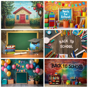 NONE Fotografie Hintergrund Zurück zur Schule ABC Globus Bleistift Buch Kinder Geburtstag Porträt Dekor Hintergrund Foto Studio Prop