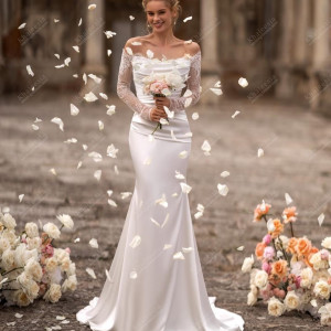 Sexy Hochzeitskleid aus Satin mit Spitzenapplikationen, Bezaubernde Brautkleider mit Schleppe, Bodenlang, Vestido De Novia, Maßanfertigung 2025