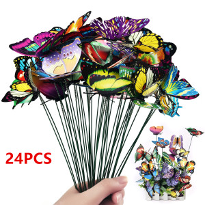 NONE 24 Teile/satz Schmetterlinge Garten Hof Pflanzer Bunte Wunderliche Schmetterling Stakes Decoracion Outdoor Decor Blumentöpfe Dekoration