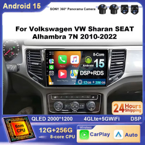 TIEYEZ Für VW Sharan Seat Alhambra 7N 2010-2022 Android 15 Auto Radio Multimedia Video Player CarPlay Auto 4G wifi GPS Kopf Einheit DSP