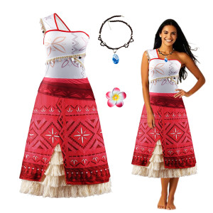 NONE Damen Meeresabenteuer-Outfit Kleid Ostern Moana Vaiana Cosplay Kostüme mit Halskette Erwachsenen Sommer Strandkleid für S M L XL
