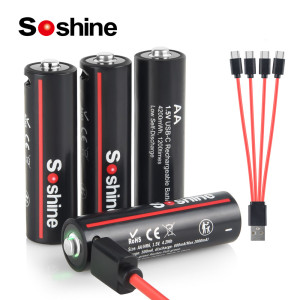 Soshine 1,5 V 4200 mWh AA oplaadbare batterij USB Type-C Aa Li-ion batterij met hoogste capaciteit voor slimme deurslot afstandsbediening AA 4200mwh