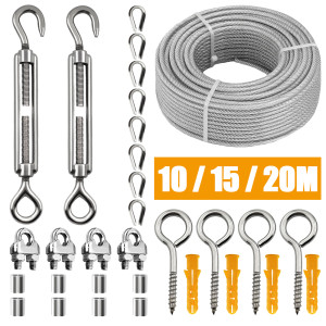 lekefever 31 teile/satz Edelstahl Draht Seil Kit PVC Leitplanke Seil Camping Feste Camping Wäscheleine 2mm Kit 10/15/20M
