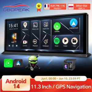 OBDPEAK K60 Pro 11,3 "4G + 64G WIFI Android 14 AI Bildschirm GPS Navigation Carplay Android AUTO 1080P Dash Cam Rückspiegel Video Recorder