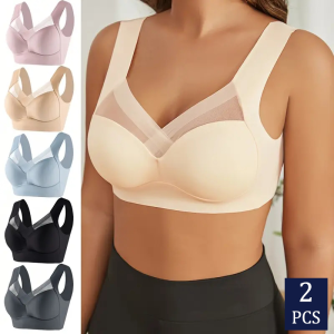 NONE 2PCS Frauen Spitze Sport Bhs Nahtlose Plus Größe Bh Bralette Backless Dame Büstenhalter Weste Weibliche Sammeln Shock-Proof drahtlose L-3XL