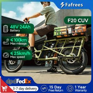 Fafrees FF20 CUV elektrische fiets voor volwassenen, 20 x 3.0 inch vracht-e-bike met dubbele 48V 12Ah uitneembare accu, 100-120 km bereik Blue 24Ah