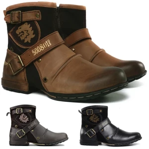 Männer Stiefel Luxus Handgemachte Männer Stiefeletten Metall Schnalle Zipper Motorrad Stiefel Outdoor Plus Größe 39-48 Punk bottines 2024