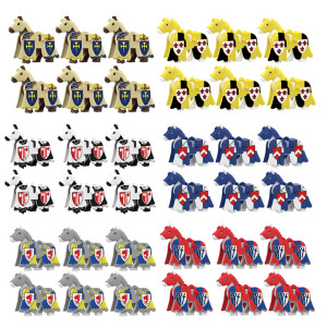 NONE 6PCS MOC Medieval Solider Ritter Krieg Pferd Bausteine Schloss Schwere Gepanzerte Krieg Der Sattel Seil Kind Spielzeug Weihnachten geschenke