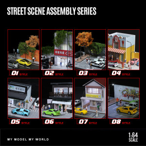 GSF 1:64 Realistisches Street Corner Diorama (mit Beleuchtung) – Sammlerstück mit Staubschutz für den Parkplatz, Miniaturmodell