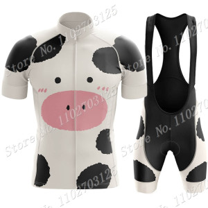 NONE 2025 Kuh Radfahren Jersey Set Herren Cartoon Anime Kleidung Rennrad Anzug Mountainbike Hemd Trägerhose MTB Ropa Maillot