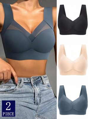 finetoo 2PCS Frauen Spitze Sport Bhs Plus Größe Nahtlose Bh Bralette Backless Dame Büstenhalter Weste Weibliche Sammeln Shock-Proof drahtlose L-3XL