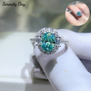 Serenity Day Serenity 1ct 2ct Paraiba Grüne Moissanit Ringe für Frauen 100% S925 Sterling Silber Bands Überzogene 18K Diamant Ringe edlen Schmuck