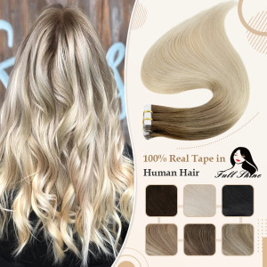 Full Shine Ombre Tape in Haarverlängerungen, Echthaar, blonde Farbe, 100 % Remy-Echthaar, nahtloser Hautschuss, zum Aufkleben auf natürlichem Haar