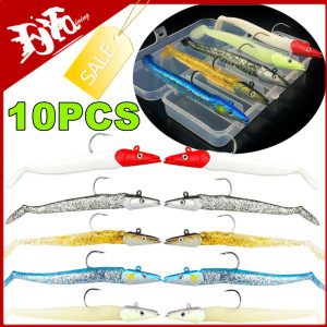 NONE 10/5PCS Weiche Silikon Leuchtende Verrückte Fische Sand Aal Wobbler Köder Angeln Locken Mit Haken Köder Kit für Outdoor Angeln Zubehör