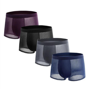 NONE 4 Stücke Mesh Herrenunterwäsche Eis Seide Kühle Atmungsaktive Bequeme Mode Sexy Herren Boxershorts