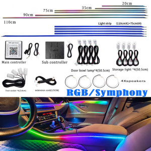 GUADSUN 18-in-1-Symphony-RGB-Atmosphärenlampen-Kit, Teile verlängern die Leitung, 20/35/75/110 cm, Lichtleiste, Haupt-/Sub-Controller-Speicher,