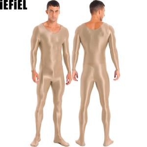 iEFiEL Herren Body stocking Unterwäsche glatte Langarm einfarbig Rundhals Bodysuit Strumpfhosen Nachtwäsche Yoga Sport Fitness Strumpfhosen