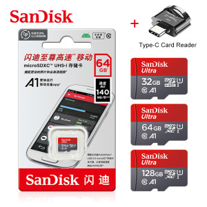 Original SanDisk A1 Speicherkarte 256 GB 128 GB 100 MB/S 64 GB 32 GB Micro-SD-Karte Klasse 10 UHS-1 Flash Microsd TF + Typ-C-Kartenleser