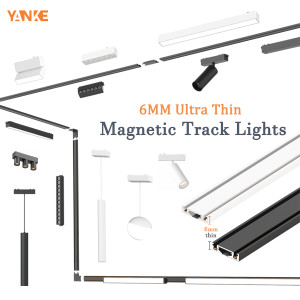YANKE Magnetische LED-Schienenleuchten, 6 mm, ultradünn, sicheres 48-V-Deckenbeleuchtungssystem für Oberflächenmontage, Schwarz-Weiß-M