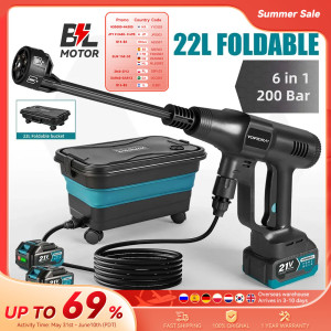YOFIDRA 200Bar Bürstenloser Hochdruck-Autowascher mit Eimer, elektrische Gartenwaschpistole für Makita 21V Akku