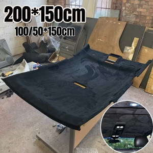 NONE Max 200x150cm Suède Dakvoering Headliner Stof Schuimmateriaal voor Auto-interieur Bekleding Reparatie Plafond Sky Stoffen Doek DIY zwart