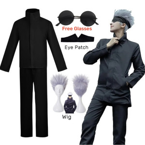 NONE Anime Jujutsu Kaisen Gojo Satoru Cosplay Kostüm Augenklappe Perücken Brille Anzug Halloween Kostüme für Männer