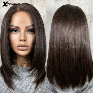 XINHAOZE #2 dunkelbraun gefärbte kurze Bob Echthaar Perücken gerade Seide Basis Top Perücke brasilia nische Remy 13x4/13x6 Spitze Frontal Echthaar