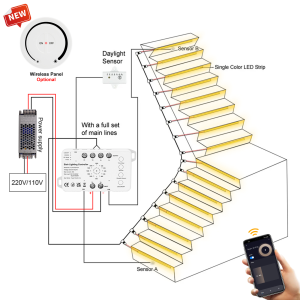 KLA-FCOB 5-30 Schritte Neue Tuya Wifi Treppen Licht Kit Motion Sensor Wand Schalter Fernbedienung APP Steuerung Treppen LED streifen Vollen Satz