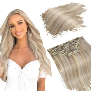 Ugeat Clip in Haar verlängerungen Echthaar 12-24 "Doppels chuss Remy Haar Vollkopf Bayalage Highlight Clip in Extensions für Frau