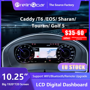 PrelingCar 10,25 Digitales Armaturenbrett-Cluster für VW Variant Caddy Touran T6 EOS Sharan Golf 5, virtuelles Instrumententafel-Cockpit