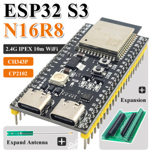 UICPAL ESP32-S3 Entwicklungsboards mit Erweiterungsadapter-Kit 2,4G WLAN BT Modul ESP32-S3-1 N8R2 N16R8 44-Pin Typ-C ESP32-S3