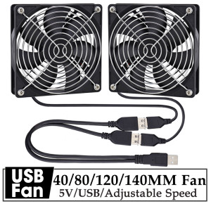 GDSTIME Dual 40 mm 60 mm 80 mm 92 mm 120 mm 140 mm 5 V USB-Lüfter mit 2-in-1-USB-Kabel, USB-Controller für AV-Receiver, DVR und TV-Box-Kühlung