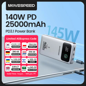 MOVESPEED M25 Pro 140W Power Bank 25000mAh PD3.1 USB-C Snel opladen Powerbank Draagbare externe batterij voor MacBook Dell Laptop CCC Version