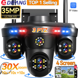 DIFANG 35 MP WiFi IP-Kamera, 4 Bildschirme, 7 Objektive, 10-facher Zoom, kabellose PTZ-Überwachungskamera für den Außenbereich, automatische