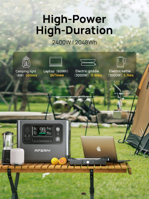 NONE Draagbare AFERIY AF-P210 Power Station 2400W AC-uitgang 2048Wh Capaciteit LiFePO4-batterij App-afstandsbediening 15dB Stille werking Home Backup