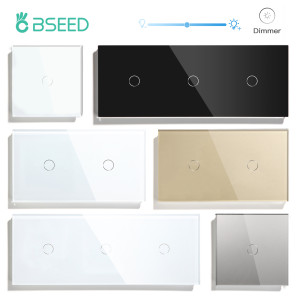 BSEED Dimmer-Lichtschalter, 1 Gang, 1-Wege-LED-Dimmer, 220 V, Wand-Touch-Lichtschalter, Kristallglasscheibe, blaue Hintergrundbeleuchtung,
