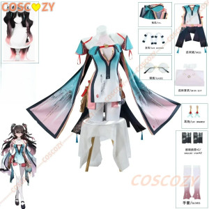 NONE Spiel Wuthering Waves Zhezhi Cosplay Kostüm Kleid Zhezhi Perücke Langes Haar 80 cm Frauen Mädchen Halloween Weihnachten Roleplay Uniform Set