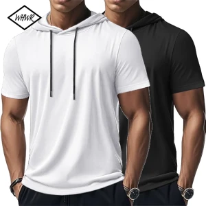 NONE Trendiger und modischer, dünner Stil für Herren, atmungsaktiv, locker, Outdoor, Laufen, lässig, Top, Sport, kurzärmelig, T-Shirt mit Kapuze