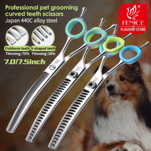 Fenice 7,0/7,5 Zoll professionelle Hundepflegeschere, gebogene Effilierschere zum Trimmen JP440C, hochwertige Toilettenschere