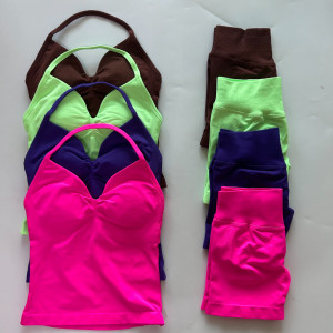 Pericic Kein Logo 2Pcs Gym Set Frauen Backless Tank Tops Hohe Taille Scrunch Nahtlose Shorts Gym Anzug Fitness Kleidung Activewear workout Set