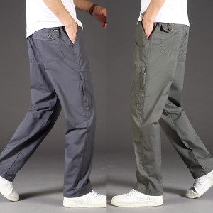 GQXAON Herren lässige Cargo hose Baumwolle gerade Hose Mann locker sitzen Hose dehnbare Taille Khaki schwarz Armee grün lange Hose